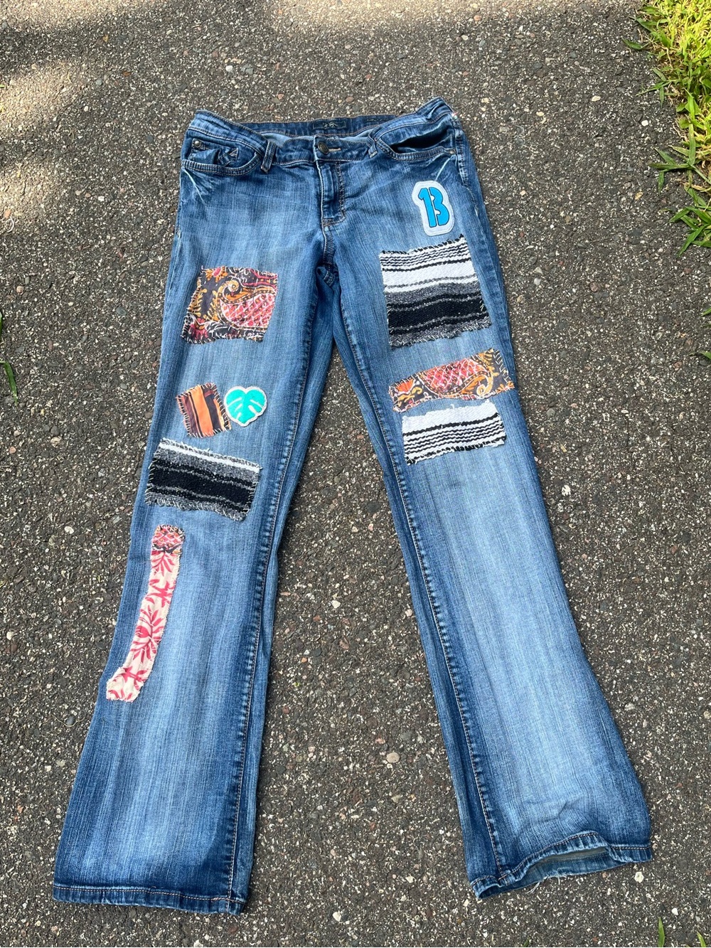 OOAK reworked Women's Blue Patchwork Jeans - Distinctive Casual Style